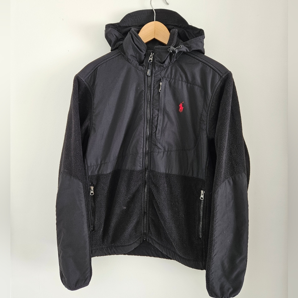 Polo by Ralph Lauren Black Hooded Fleece-Panel Jacket